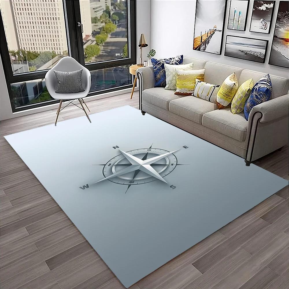 Retro Kompas Navigační Mapa Koberec pro Domácí Obývací Pokoj Ložnici Pohovku Rohožka Dekorace, Koberec do Dětského Hracího Koutku Protiskluzová Podlahová Rohožka