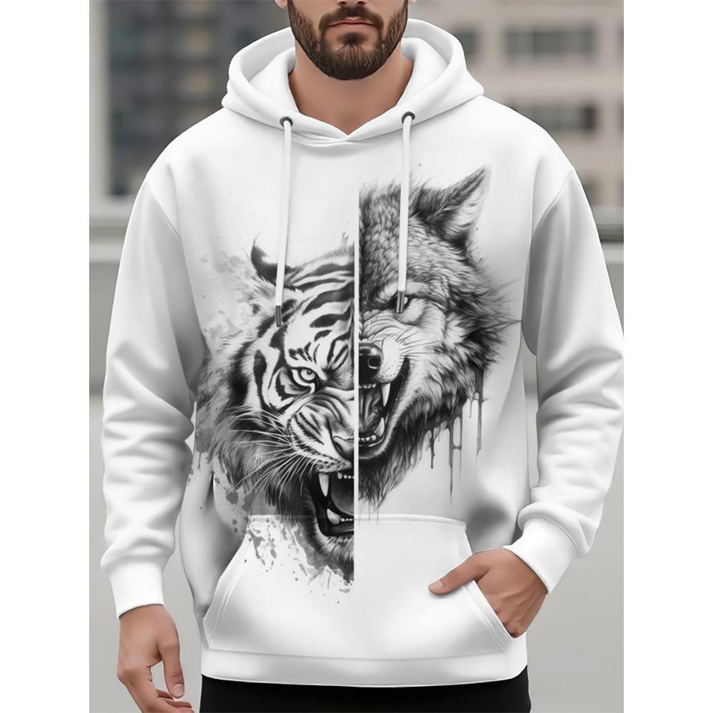 

Смешное худи с 3D принтом животных для мужчин, модные свитшоты оверсайз с узором тигра и волка, повседневная одежда на осень и зиму, пуловер L