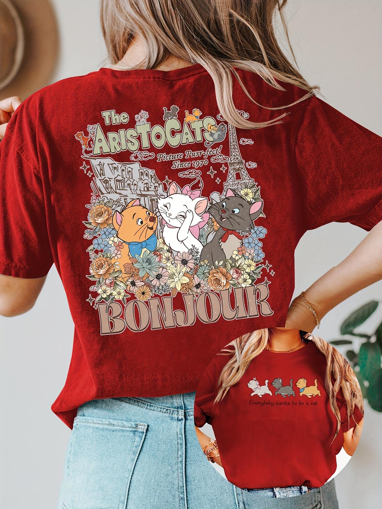 

Unisexs Short Sleeved Cat Adventure Tshirt Double Sided Print Round Neck Short Sleeved Casual Summer Top S
