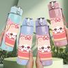 1PC Cake Bear Sweet Cartoon Print 750ml Color Plastic Sports Water Bottle Leakproof Flip Straw Lid Suitable for Sports Office Home Use