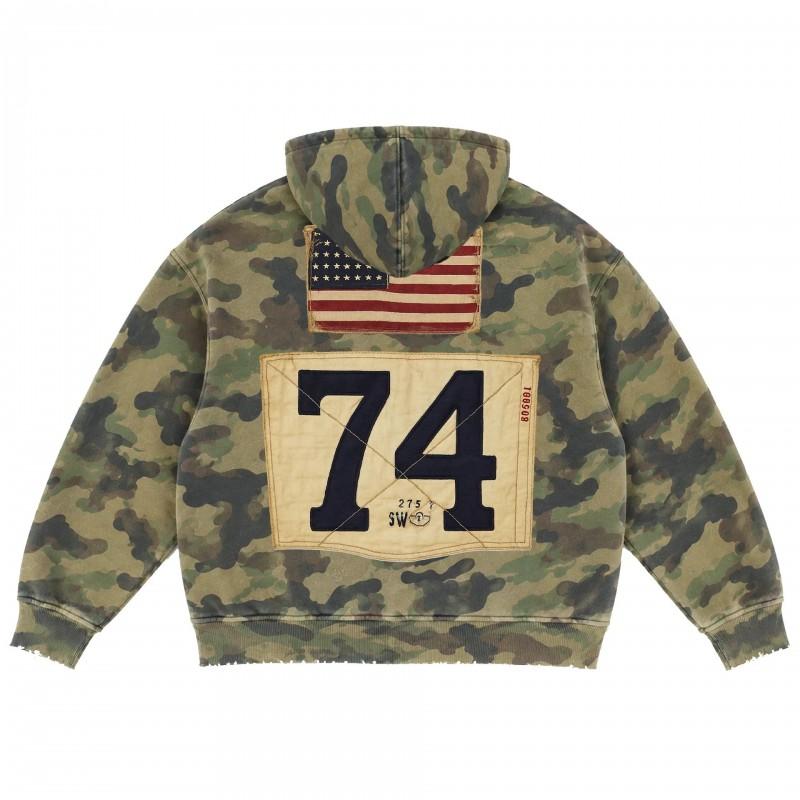 Vintage Militarny Styl Kamuflaż Zamek Bluza Z Kapturem Damska Oversize Obniżone Ramiona Bluza Jesień