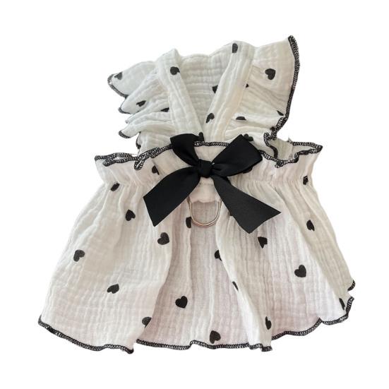 Pet Dress Love Heart Print Sleeveless Ruffle Bowknot Decor Breathable Spring Summer
