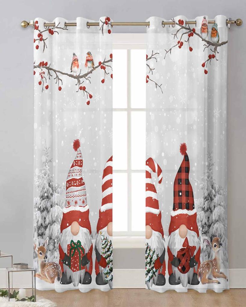 Berry Robin Christmas Dwarf Deer Snow Scene Sheer Curtains Living Room Decoration Window Curtains Kitchen Tulle Voile Curtains