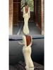 Elegant European & American Women's Backless Long Sleeve Evening Gown - Autumn/Winter Collection