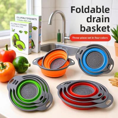 LMETJMA Rundes faltbares Sieb, BPA-frei, Obst, Gemüse, Waschen, Abflusskorb, Küchensieb, Sieb, spülmaschinenfest, KC0236