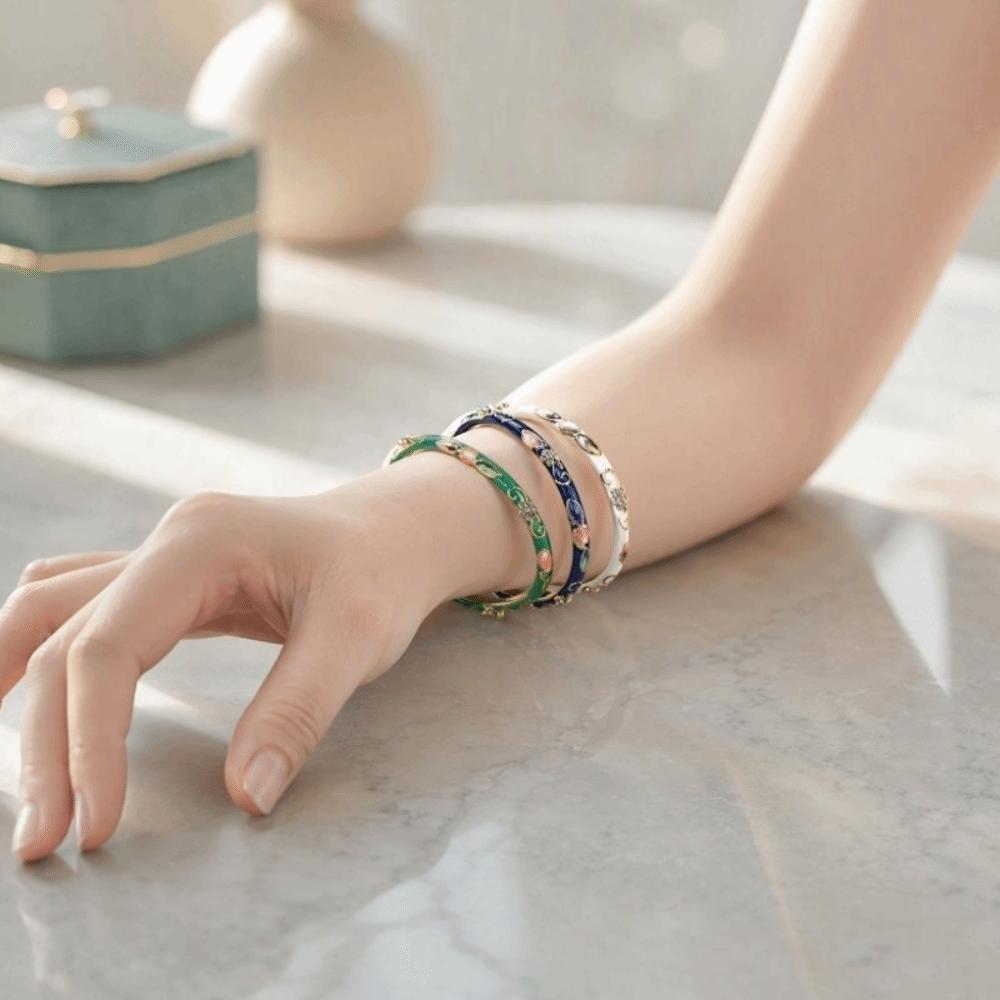 Colorful Vintage Cloisonne Bangle Enamel Women's Hand Bracelet Chinese Flower Bangle  Ladies