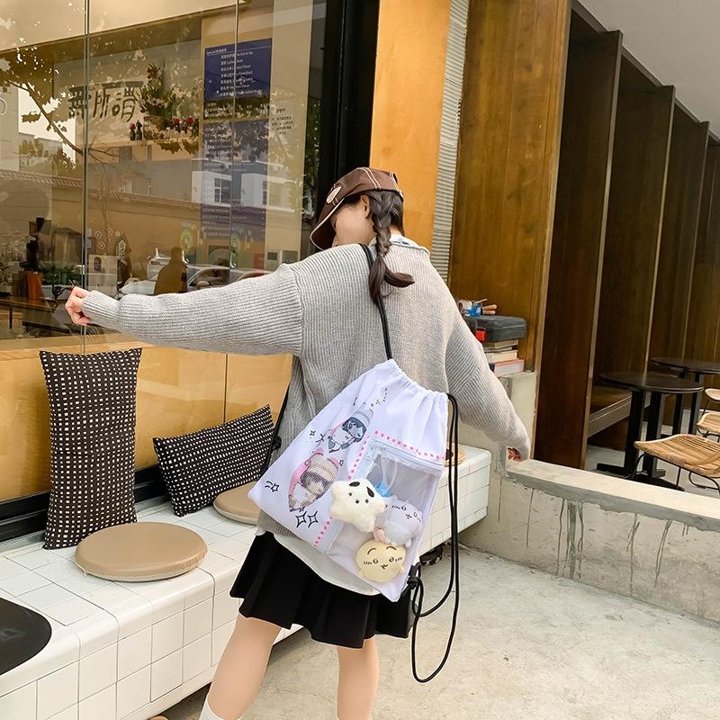 Ancient cute angel bear drawstring bag cute pain bag double shoulder canvas bag versatile large capacity niche backpack