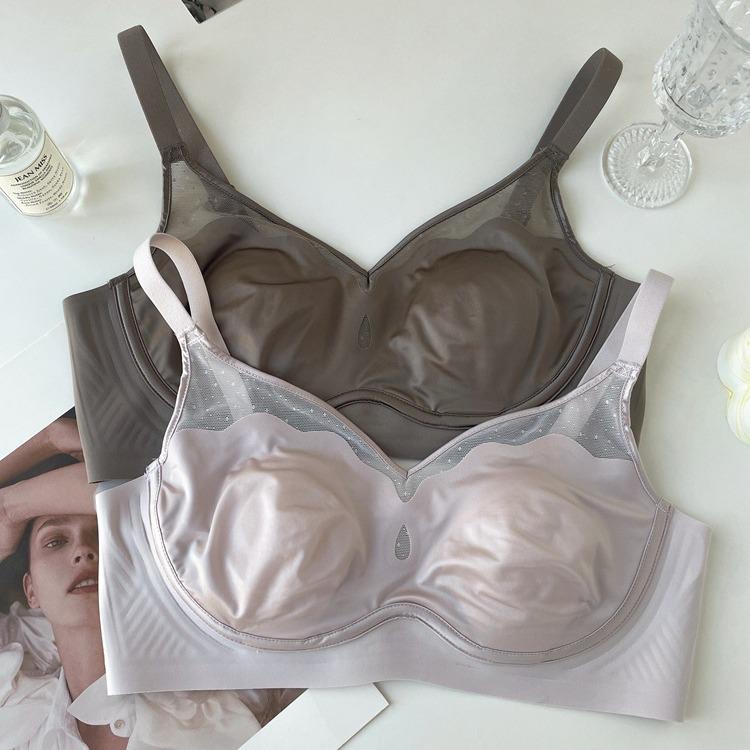 "Elegant French Satin Mesh Bra - Light, Anti-Sag, Wire-Free Design for All Sizes"