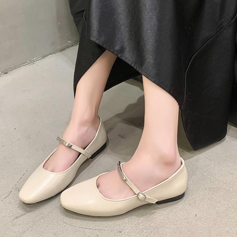 Fashion Mary Jane Shoes Female High Quality Leather Buckle Ballet Shoes for Women Square Toe Flat Cowhide Ladies Single Shoes 2025