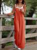 Solid Color Jumpsuit Women Casual Sleeveless Loose Fit Wide Leg One-Piece Outfit Summer Fashion Romper