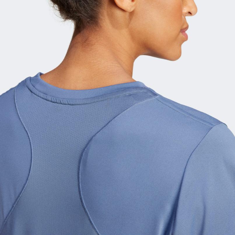 Adidas Designed For Training Logo Solid Color Crew Neck Short Sleeve T-Shirt Women Tops Blue IT7420