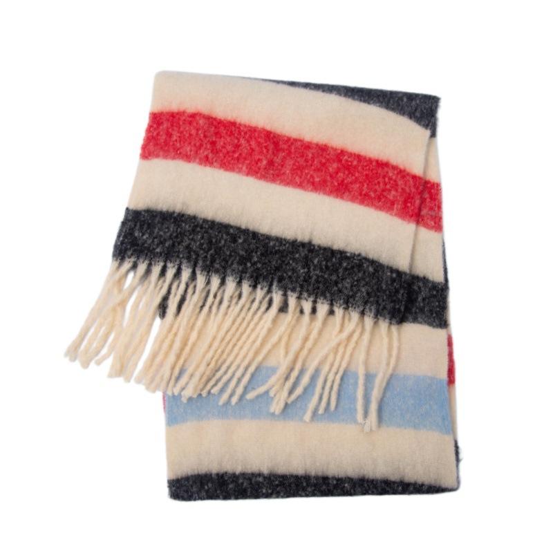 Women's Winter Colored Stripes Scarfs Vintage Casual Scarf Shawl Wraps Poncho Blanket Fringe Soft Thick Scarfs Chunky Long Shawl Scarves for Women