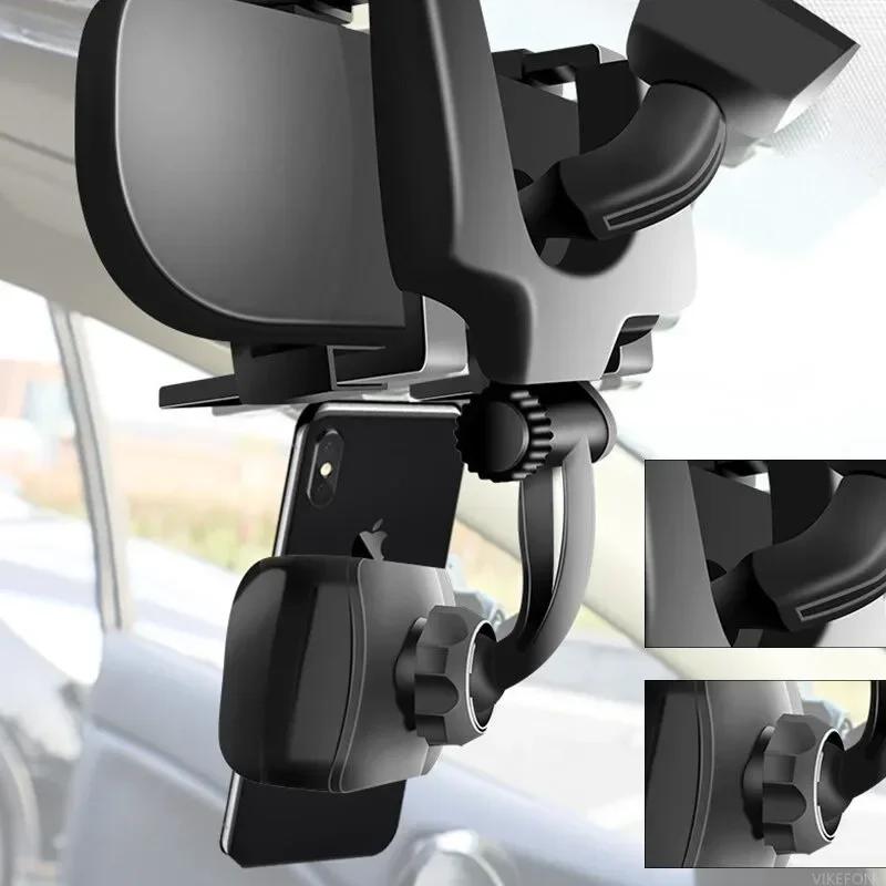 Adjustable Universal Car Phone Stand Rotatable Rearview Mirror Mounting Stand with Folding Clip for Mobile Phones