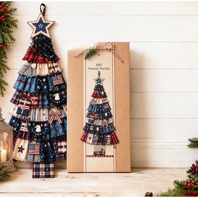 DIY Patchwork Christmas Tree Kit, Farmhouse Fabric Xmas Wall Hanging Ornament Craft Set, Complete Sewing Material Kit for Gifts
