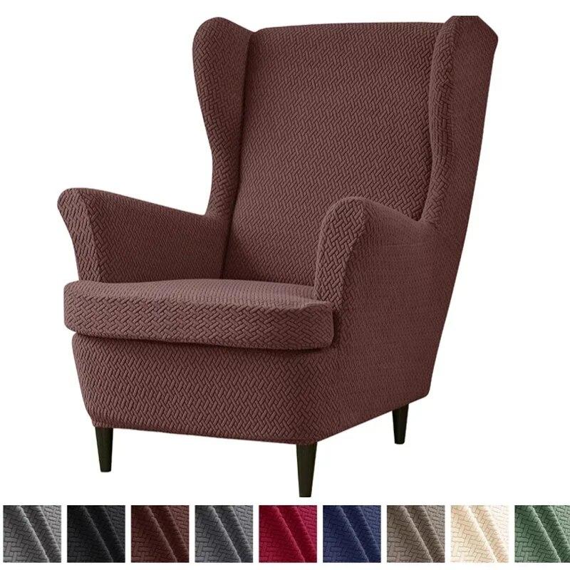Jacquard Wing Chair Cover Stretch High Sloping Armchair Covers Nordic Elastic Single Sofa Slipcovers With Seat Cushion Covers