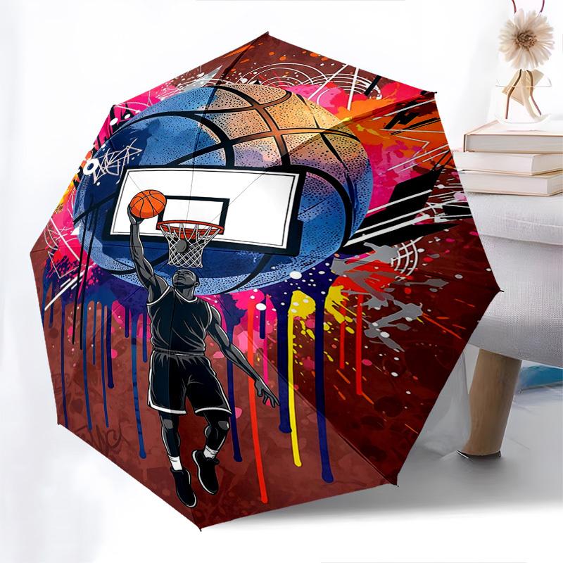 

1pc Colorful Basketball Art Automatic Folding Umbrella, Portable 3-Fold Design with Iron Frame, Perfect Gift for Fans, Travelers, Daily Use, Festival