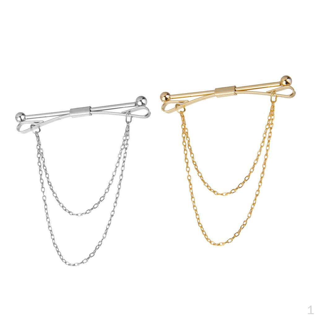 

2шт брошь с серебряным воротником для рубашки и галстука с цепочкой