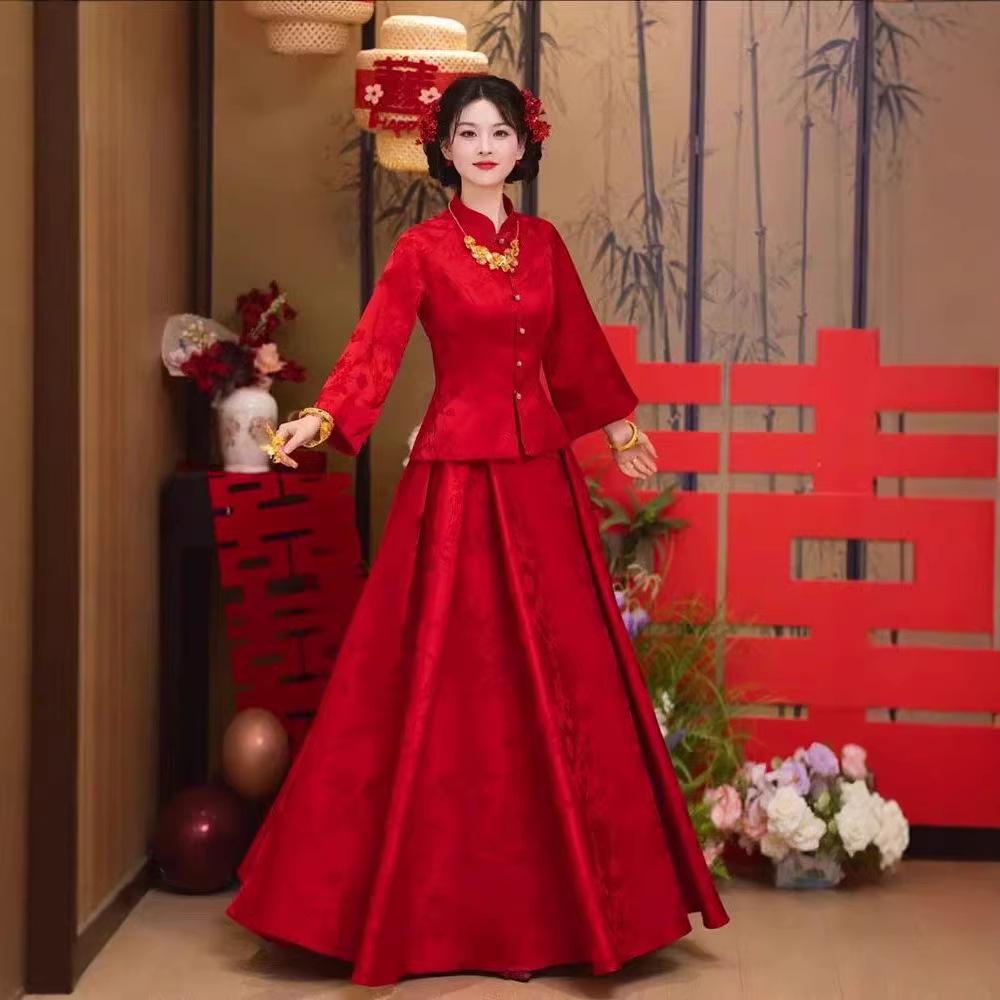 Платье для тостов JLX7509: Осень/Зима 2025 Свадебная Помолвочная Формальная Юбка Винно-Красная. 4XL