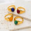 2022 Retro Style 18K Gold-Plated Titanium Steel Hip-Hop Agate Ring for Women