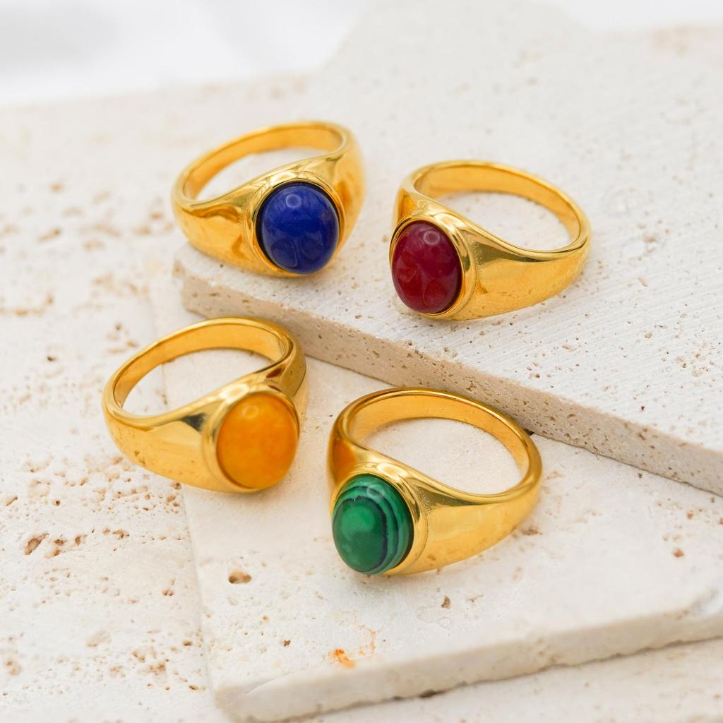 2022 Retro Style 18K Gold-Plated Titanium Steel Hip-Hop Agate Ring for Women