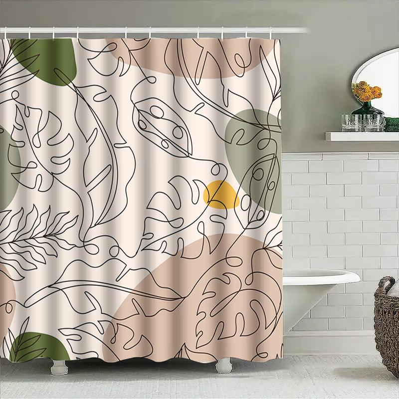 Modern Bathroom Shower Curtain With Leafy Floral Print Luxurious Home Decor For Your Bathtub Or Walk-In Shower Area (Beige Green