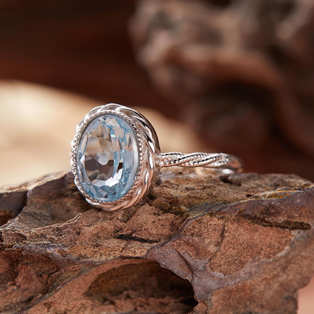 S Sterling Silver Ring Natural Topaz Crystal  Classic Fashion Engagement Party Gifts For Women Size Adjustable
