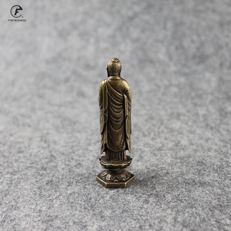 Mini Vintage Brass Standing Shakya Mani Buddha Statue Incense Holder Decoration Ornament Sculpture Home Office Desk Figure