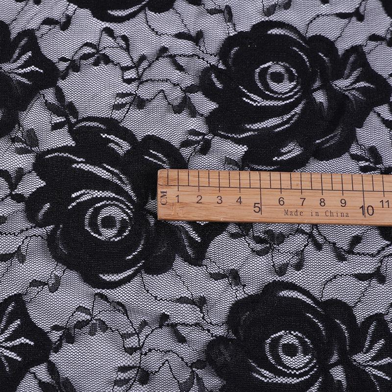 Black Peony Stretch Lace Bodysuit with Large Peony Flower Trim