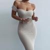 European and American ins style 2026 summer explosive women's clothing new one-word collar ribbed long slim dress wholesale