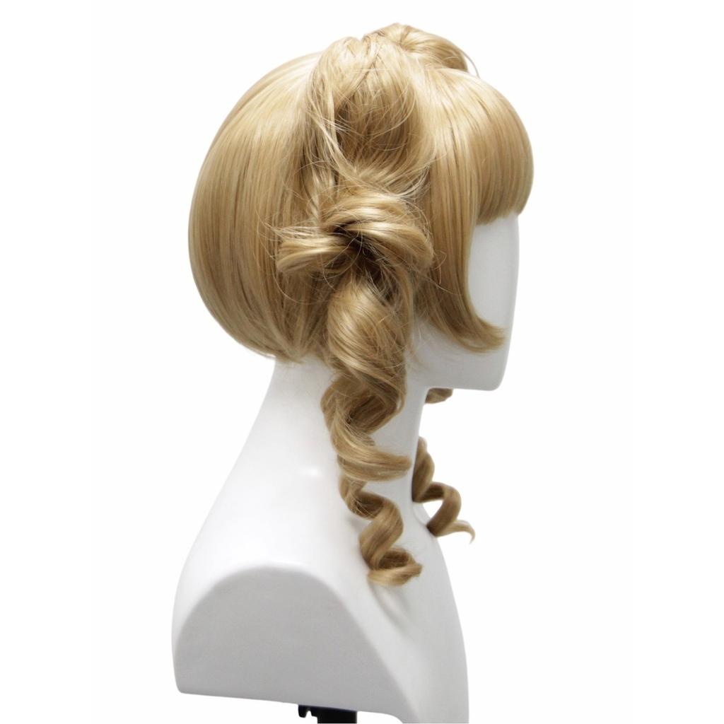 Golden Double Ponytail Braided Wig with Bangs Fluffy Layered Wavy Curly Glossy Synthetic Cosplay Anime Lolita