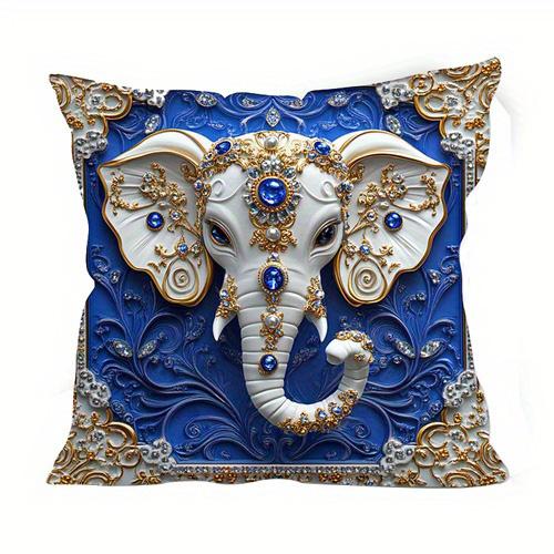 Home Decor Exquisite Blue and Gold Elephant Pattern Pillow Pattern Cushion Cover Suitable for Sofa Bedroom Car Pillow Cover