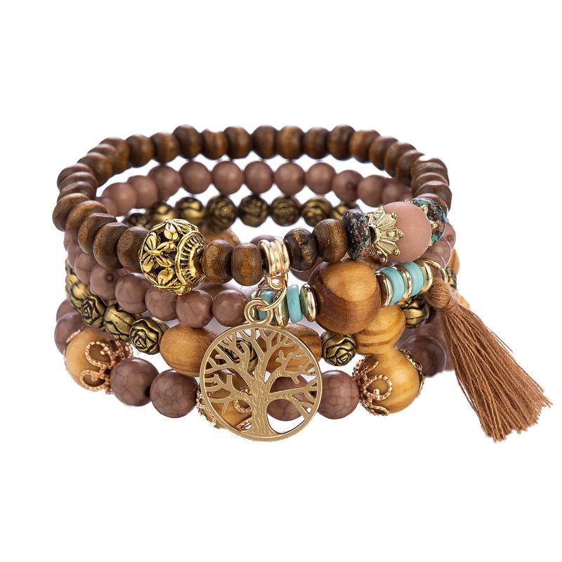 Bohemian Multi-Layer Wooden Bead Elastic Bracelet