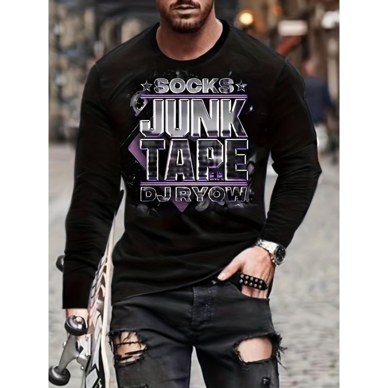 Modisches Herren Rundhals Langarm 3D Lässiges Farbprint Lässiges Langarm Rundhals T-Shirt