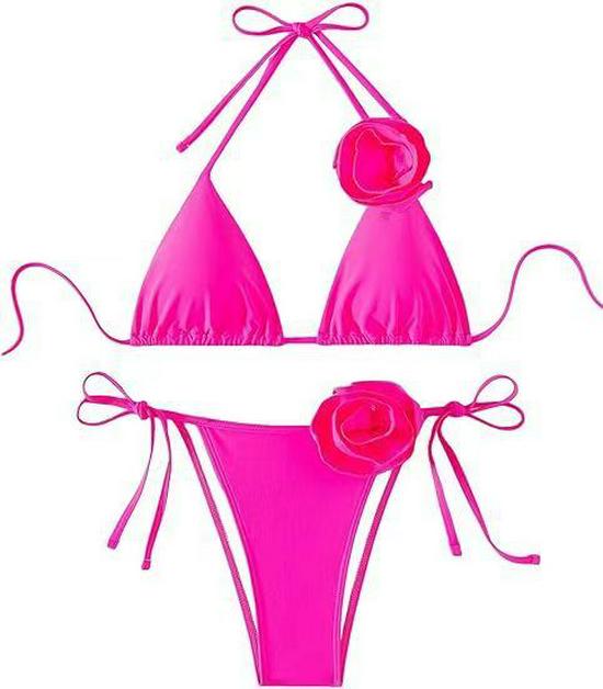 

Women s Sexy Three-Piece Bikini Set - Cross-Border Design Small троянди рожеві кольору
