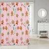 Merry Pink Christmas Shower Curtain,Cartoon Gingerbread Man Bathroom Curtain,Snowflakes Candy Fabric Shower Curtains,Happy New
