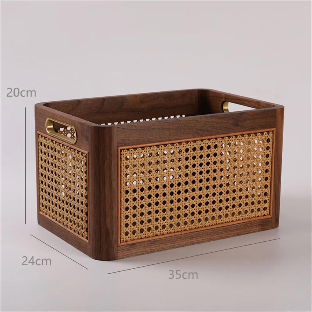 Organizer Luxury Kitchen Desktop Solid Wood Storage Box Retro Rattan Basket Book Snacks Cosmetics Home Appliance