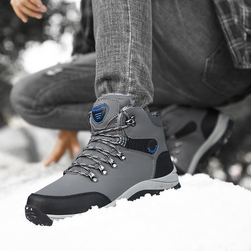 Men's Plush Hiking Shoes Waterproof PU Leather Outdoor Sneakers Male Non-slip Casual Sports Shoes Winter Warm Cotton Shoes
