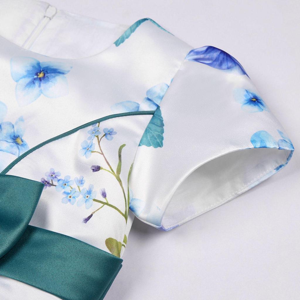 2025 European & American Retro Children's Bow Print Puffy Dress