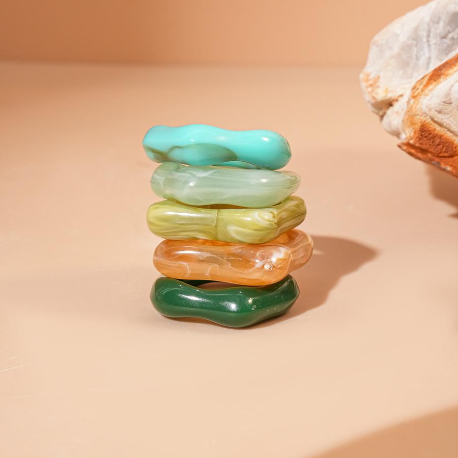Five-piece Acrylic Smudge Irregular Square Round Ring Simple Jewelry