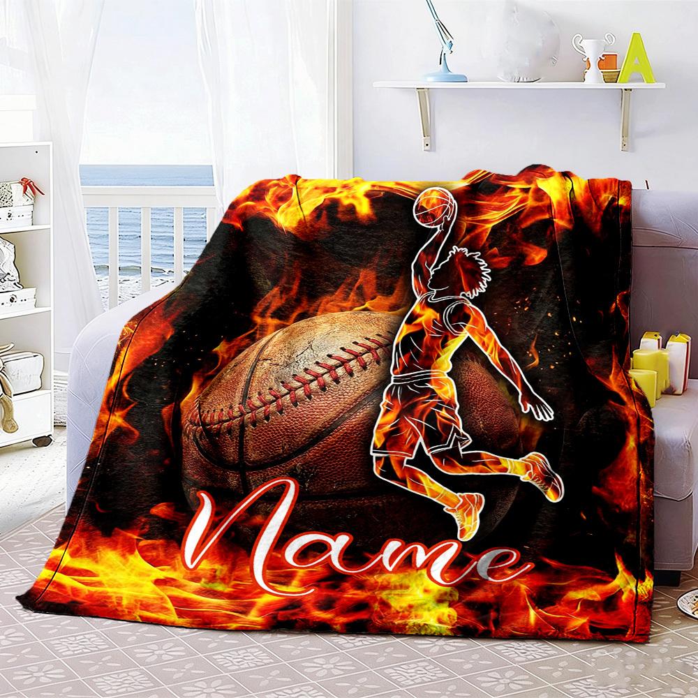 Basketball Flames Home Customize Your Name Customize Your Name Blankets Comfortable Soft Lightweight Allseason Multipurpose Customize Your Name