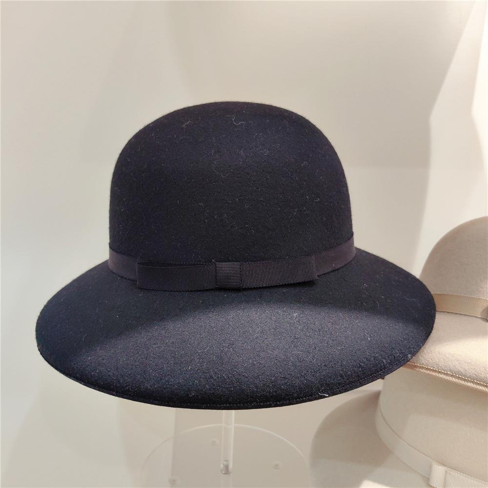 Autumn Winter 100% Wool Hat Bell Hat Women's French Elegant Retro Hepburn Autumn and Winter Celebrity Pearl Wool Felt Bucket Hat