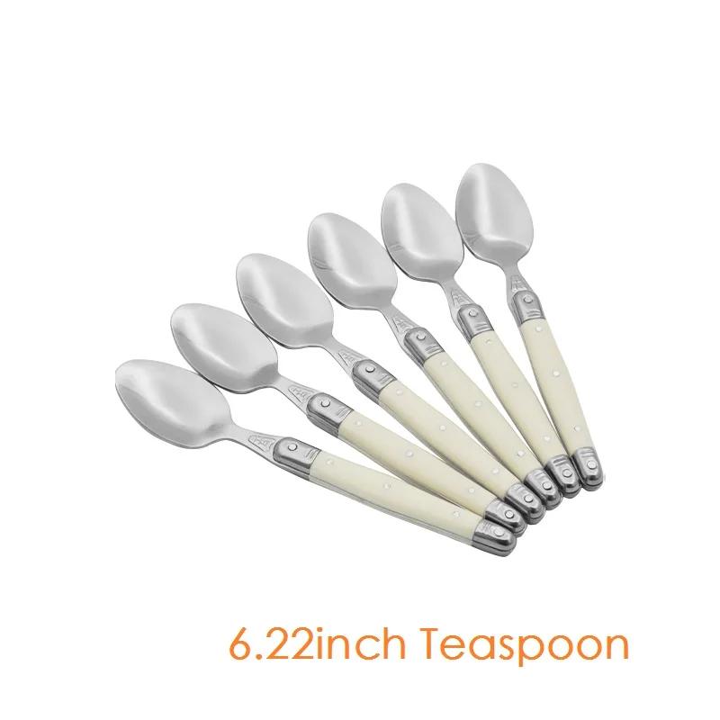 4-6pcs Ivory White Cutlery Set Stainless Steel Laguiole Tableware Elegant Dinner Set Western Knife Fork Spoon Teaspoon Xmas