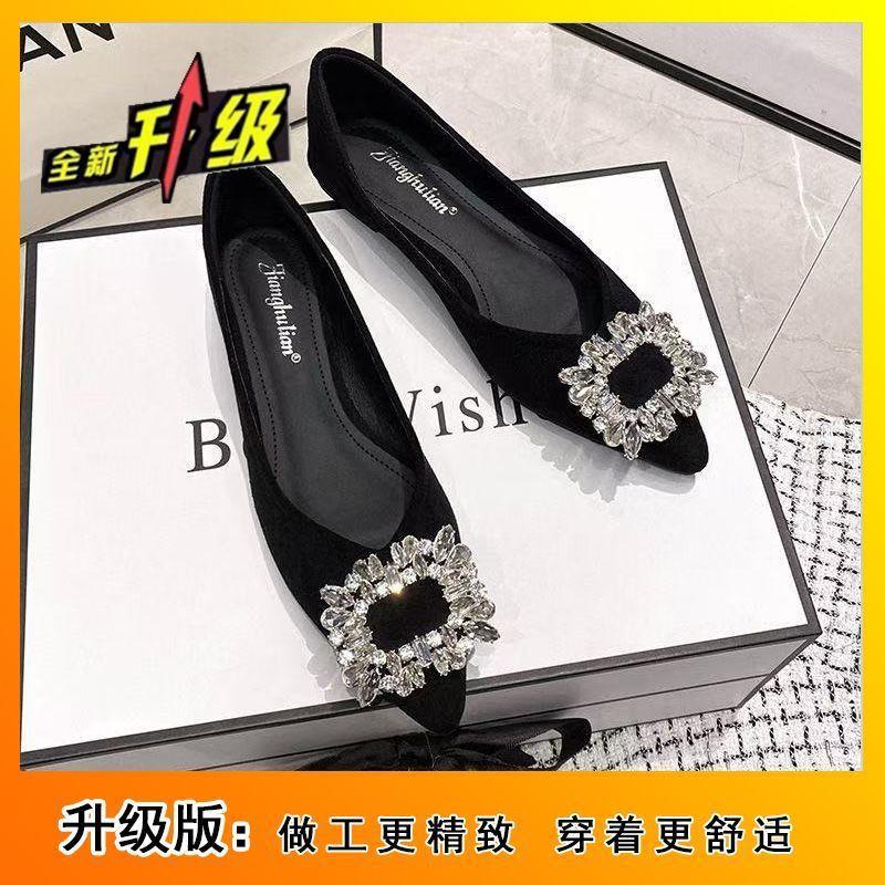 Pointed fashion single shoes women's 2025 new flat bottom shallow mouth low heel soft surface rhinestone Doudou shoes evening breeze gentle shoes