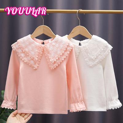 T-Shirt für Mädchen, Frühling und Herbst, dünnes Revers, weiße lange Ärmel, modisches Top-T-Shirt für Kinder