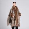Winter Women's Shawl Cape Jacket Fur Collar Jacquard Loose Tassel Large Size Seven-point Sleeves Tweed Jacket