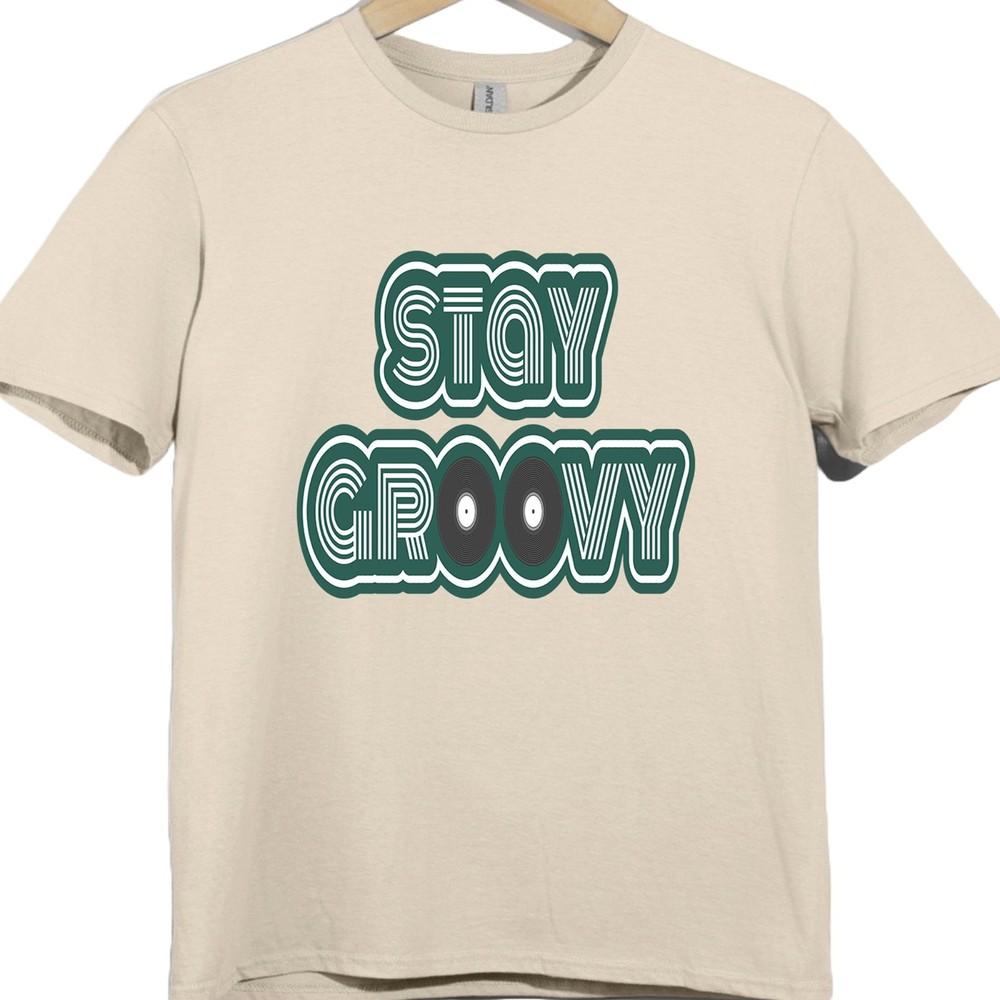 Retro T-Shirt Bleib Groovy Schallplatten Grafik T-Shirt 70er Jahre Musik Disco Shirt