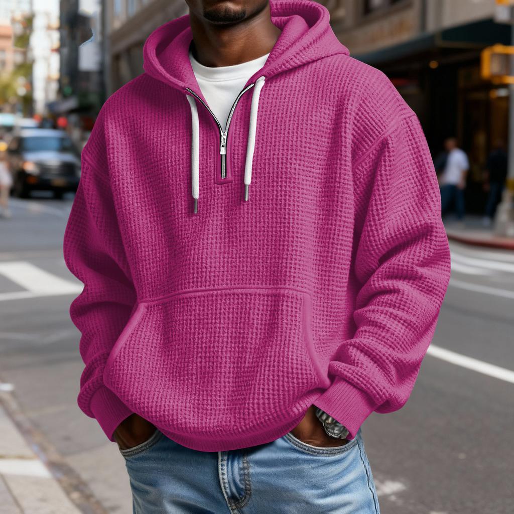 Men's Casual Color Zipper Long Sleeve Hooded Sweatshirt, Everyday Zipper Casual Long Sleeve T-Shirt