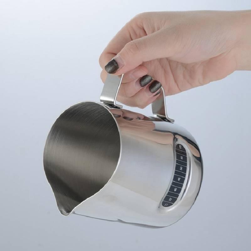 Stainless Milk 600ml Jug Frothing Frother Coffee Latte Container Hermometer