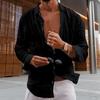 Men Lapel Long Sleeve Shirt Tops Pleated Thin Solid Color Single Breasted V-neck Casual Style Breathable Shirt