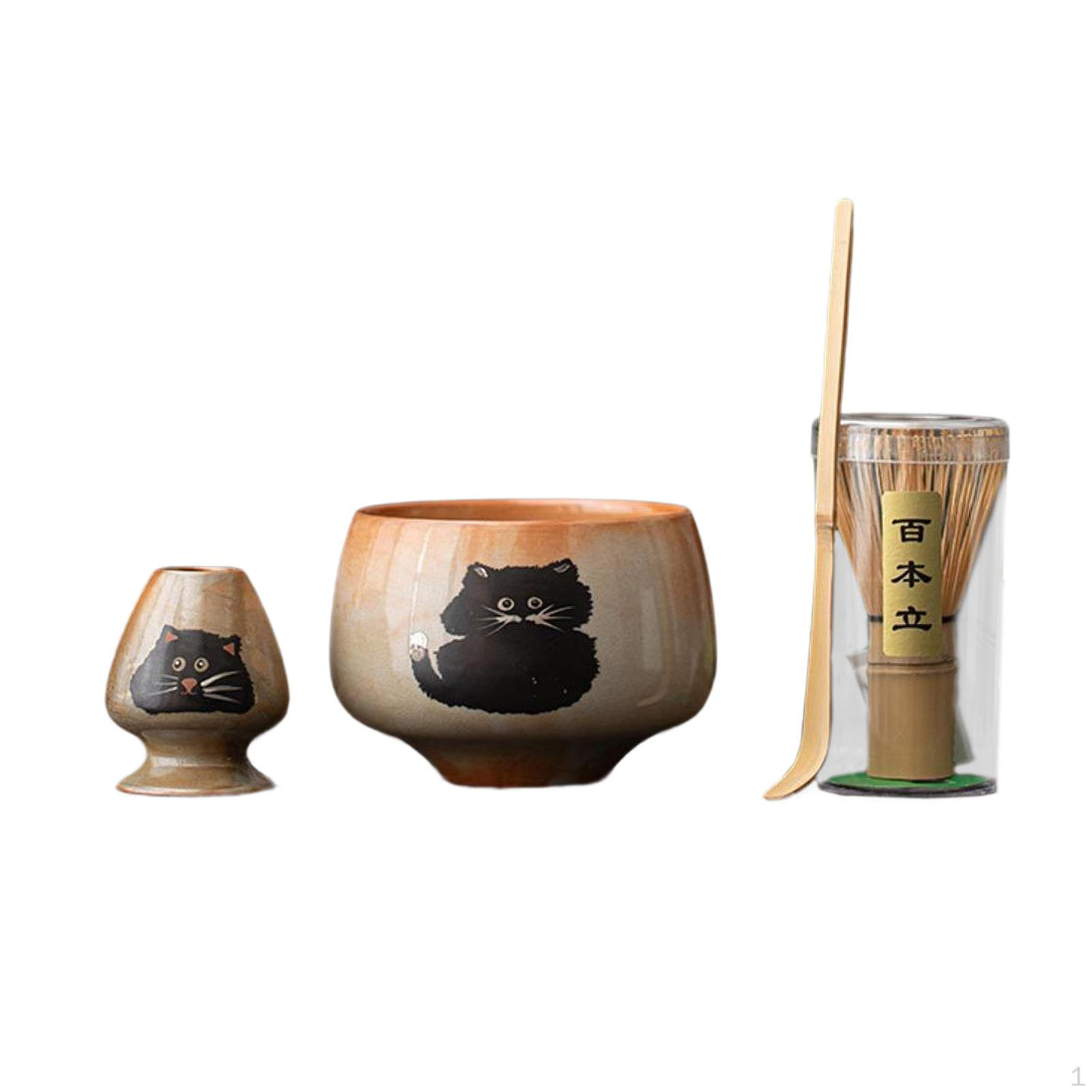 

Ceramic And Bamboo Matcha Bowl with Whisk Stand for Tea Preparation